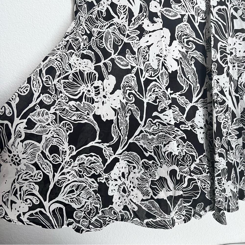 Focus Lifestyle Black & White Floral Print Cotton Lined Circle Full Skirt 16 - Picture 9 of 11